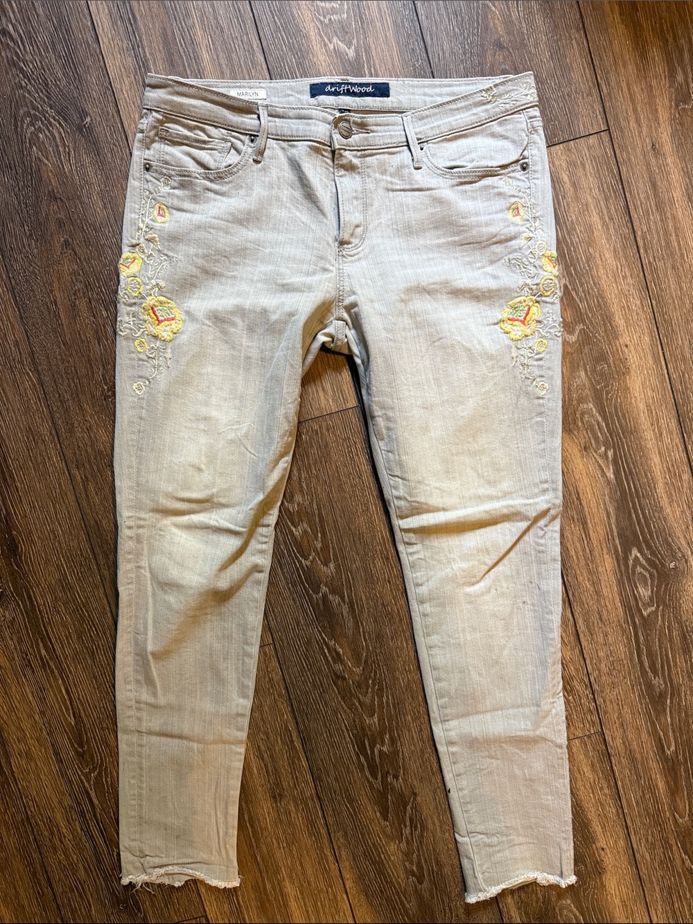 DRIFTWOOD Skinny Jeans with Yellow & Pink Floral Embroidery
